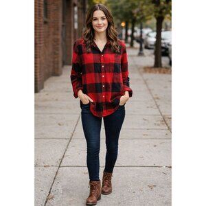 Old Navy Classic Shirt L Red Black Buffalo Plaid Flannel Button Up Lumberjack